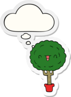 cartoon happy tree with thought bubble as a printed sticker png