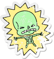 hand drawn distressed sticker cartoon of a scary skeleton png