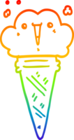 rainbow gradient line drawing of a cartoon ice cream with face png
