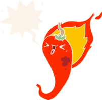 tecknad serie flammande varm chili peppar med Tal bubbla i retro stil png