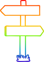 rainbow gradient line drawing of a cartoon sign post png