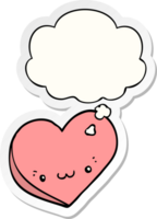 dibujos animados amor corazón con cara con pensamiento burbuja como un impreso pegatina png