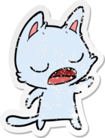 distressed sticker of a talking cat cartoon png