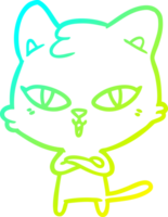 cold gradient line drawing of a cartoon cat png