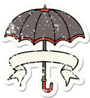 worn old sticker with banner of an umbrella png