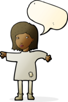 cartoon woman in patched clothing with speech bubble png