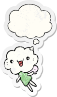 cartoon cloud head creature with thought bubble as a distressed worn sticker png