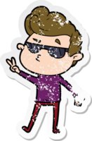 distressed sticker of a cartoon cool guy png