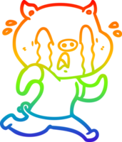 rainbow gradient line drawing of a crying pig cartoon png