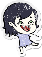 adesivo angustiado de uma garota vampira rindo de desenho animado png