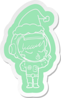 eigenzinnig tekenfilm sticker van een mooi astronaut meisje vervelend de kerstman hoed png