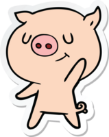 sticker of a happy cartoon pig waving png