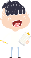 flat color style cartoon happy boy with clip board laughing png
