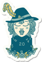 sticker of a human bard with natural 20 dice roll png