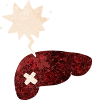 dessin animé mauvais pour la santé foie avec discours bulle dans grunge affligé rétro texturé style png