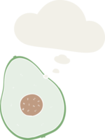 cartoon avocado with thought bubble in retro style png