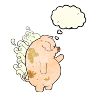 cartoon fat smelly pig with thought bubble png