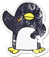 distressed sticker of a quirky hand drawn cartoon penguin png