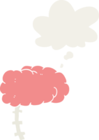cartoon brain with thought bubble in retro style png