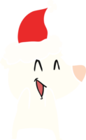 laughing polar bear hand drawn flat color illustration of a wearing santa hat png