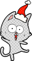 funny hand drawn comic book style illustration of a cat wearing santa hat png