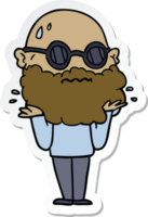 sticker van een cartoon bezorgde man met baard en zonnebril png