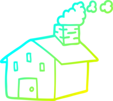 cold gradient line drawing of a cartoon house with smoking chimney png