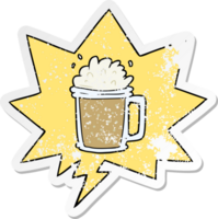 cartoon pint of ale with speech bubble distressed distressed old sticker png