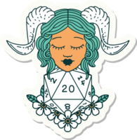 sticker of a tiefling with natural twenty dice roll png