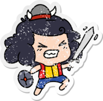 hand drawn distressed sticker cartoon of kawaii viking child png