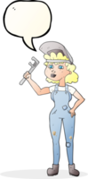 hand drawn speech bubble cartoon capable woman with wrench png