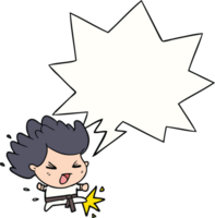 cute cartoon kicking karate champion with speech bubble png