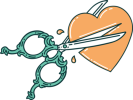 ikonisches Bild im Tattoo-Stil mit einer Schere, die ein Herz schneidet png