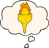 cartoon flaming torch with thought bubble in comic book style png