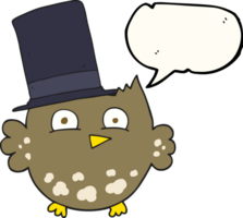 mão desenhado discurso bolha desenho animado pequeno coruja com topo chapéu png