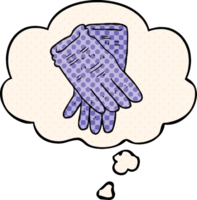 cartoon garden work gloves with thought bubble in comic book style png