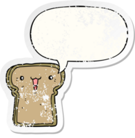 cute cartoon toast with speech bubble distressed distressed old sticker png