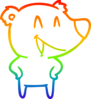 rainbow gradient line drawing of a laughing bear cartoon png