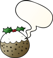 cartoon christmas pudding with speech bubble in smooth gradient style png