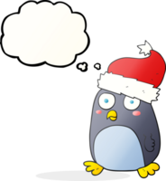 hand drawn thought bubble cartoon penguin in christmas hat png