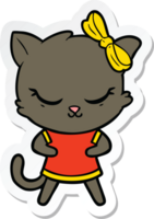 sticker of a cute cartoon cat with bow png