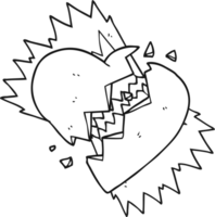 hand drawn black and white cartoon broken heart png