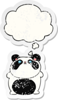 cartoon panda with thought bubble as a distressed worn sticker png