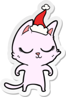 Ruhe Hand gezeichnet Aufkleber Karikatur von ein Katze tragen Santa Hut png