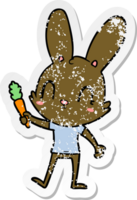 distressed sticker of a cute cartoon rabbit with carrot png