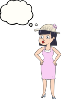 hand drawn thought bubble cartoon woman wearing sun hat png