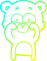 cold gradient line drawing of a cartoon crying bear rubbing eyes png
