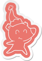 female bear quirky cartoon  sticker of a wearing santa hat png