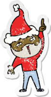 desenho de adesivo angustiado desenhado à mão de um homem barbudo feliz usando chapéu de papai noel png