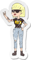 retro distressed sticker of a cartoon rock woman png